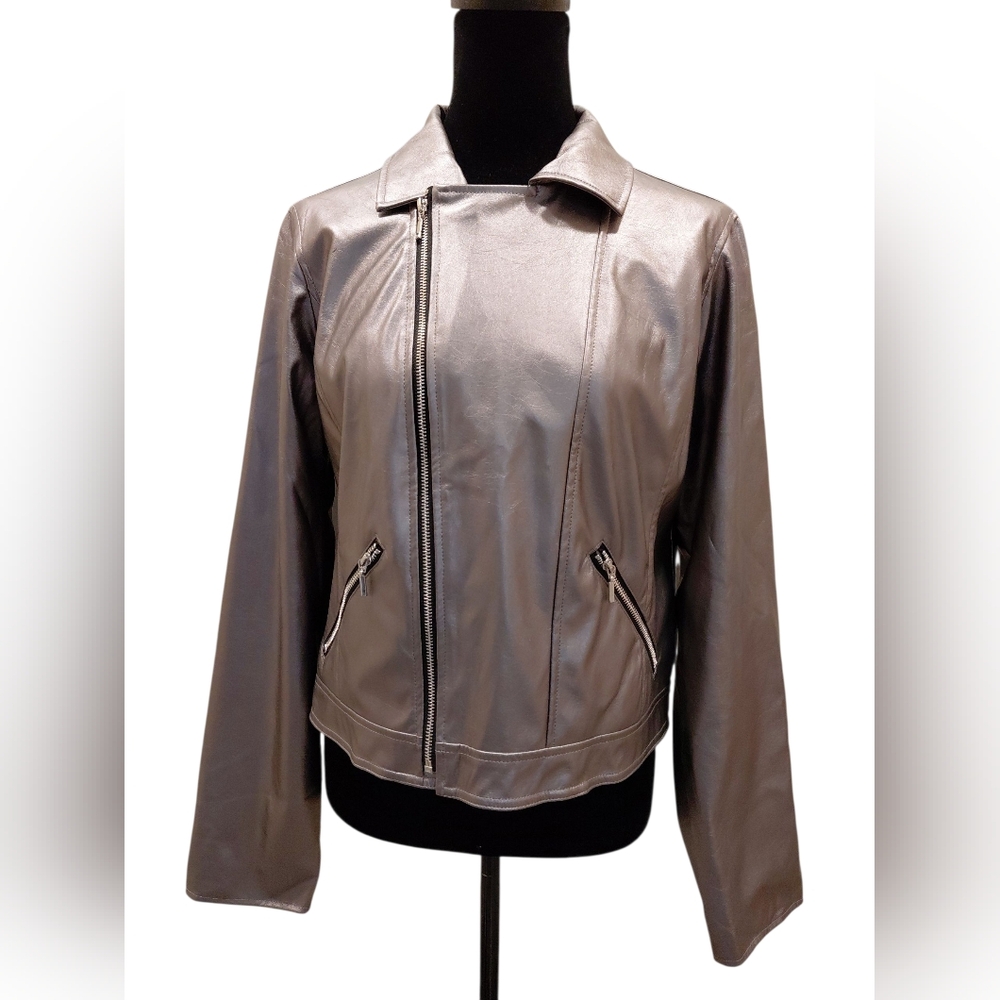 "Rampage" NWT SZ. XL, Women's Metallic Leather Jacket, Faux Leather, Check Meas.